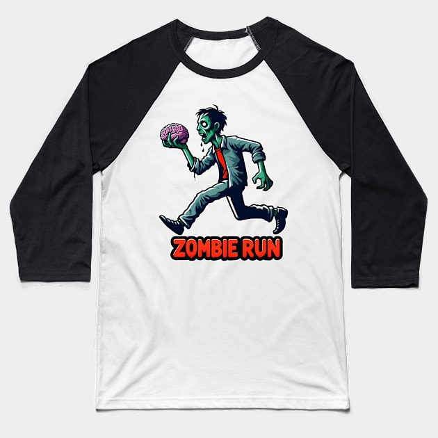 Zombie Run Baseball T-Shirt by Rawlifegraphic